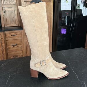 Free People Beige Suede Knee-High Heeled Boots